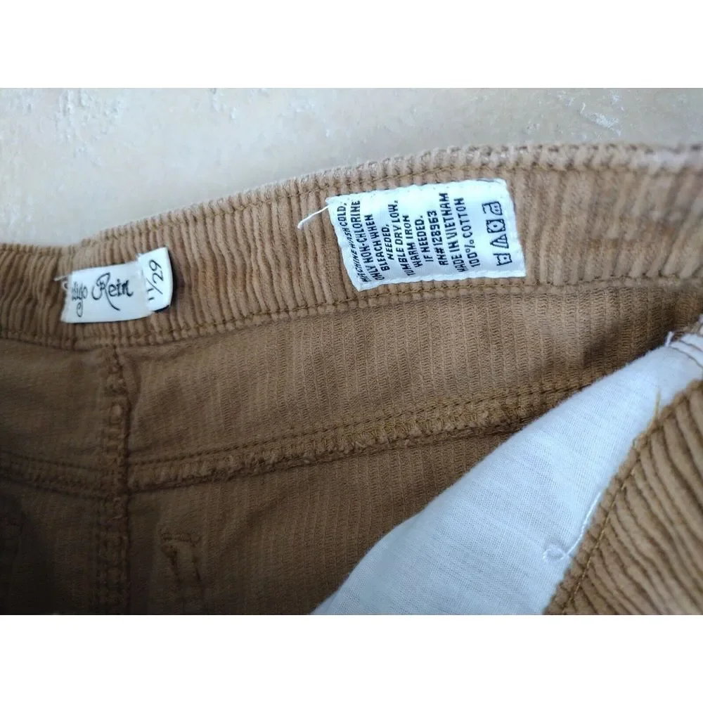 INDIGO REIN Mini Skirt Women Junior 11/29 Golden Tan Corduroy Button Fly Cut Off